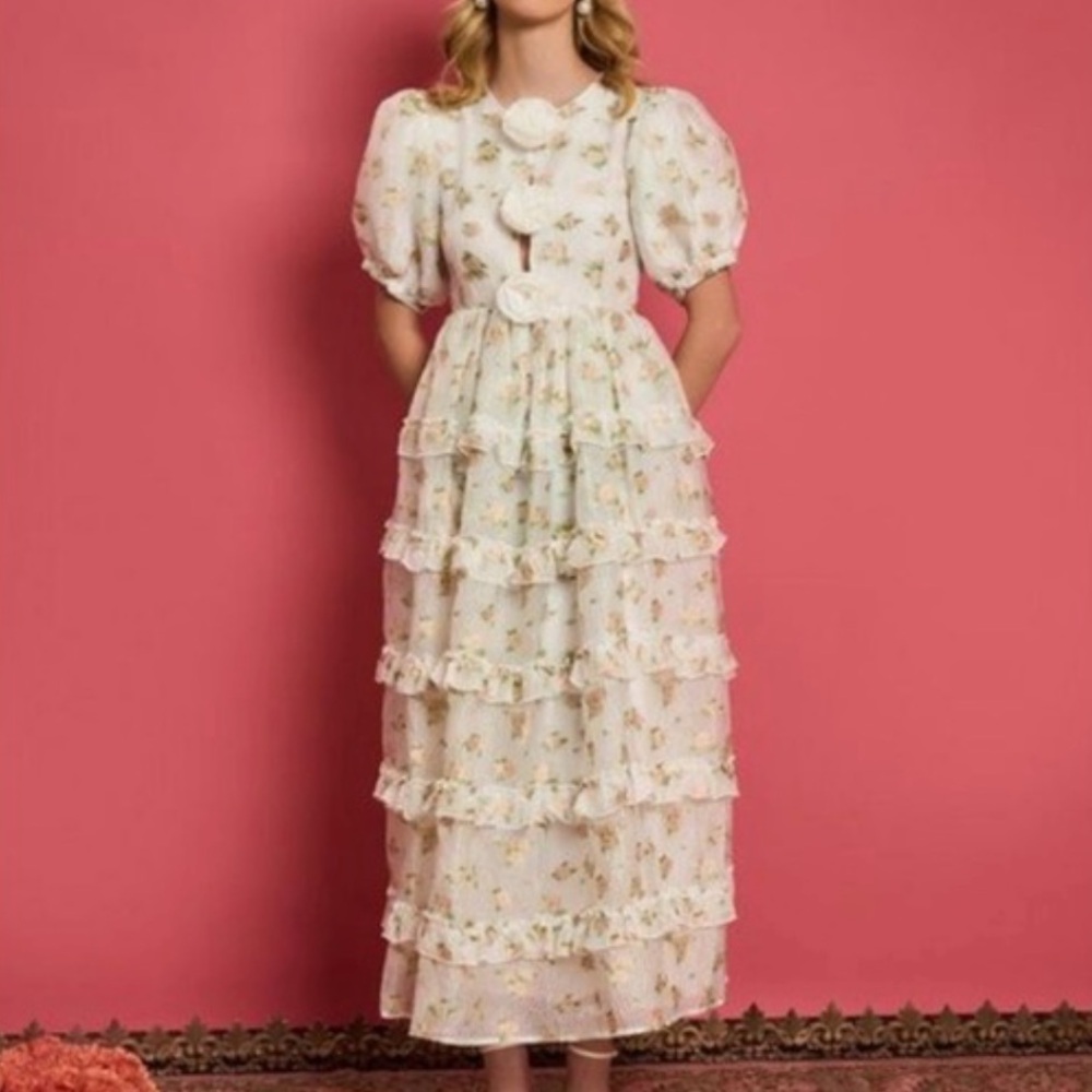 Floral Cream Midi Dress